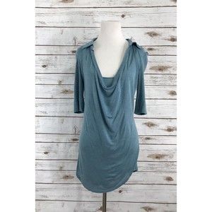 BORDEAUX Teal Drape Neckline Collar‎ Knit Top Sz S